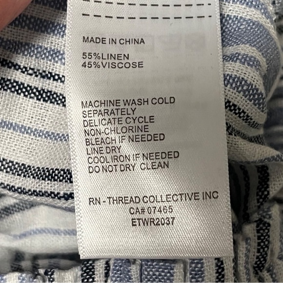 NWOT Ellen Tracy Women's Linen Smocked Wide Leg Pant Blue and Tan Stripe‎ Size S - Picture 5 of 7